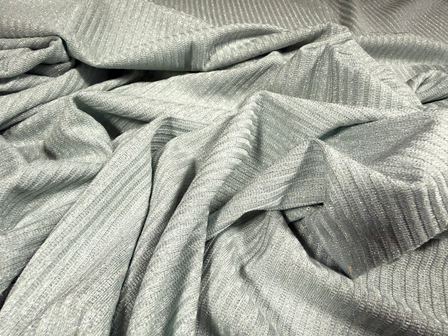 Metallic ribbed stretch jersey fabric, per metre - lurex sparkle - pale blue