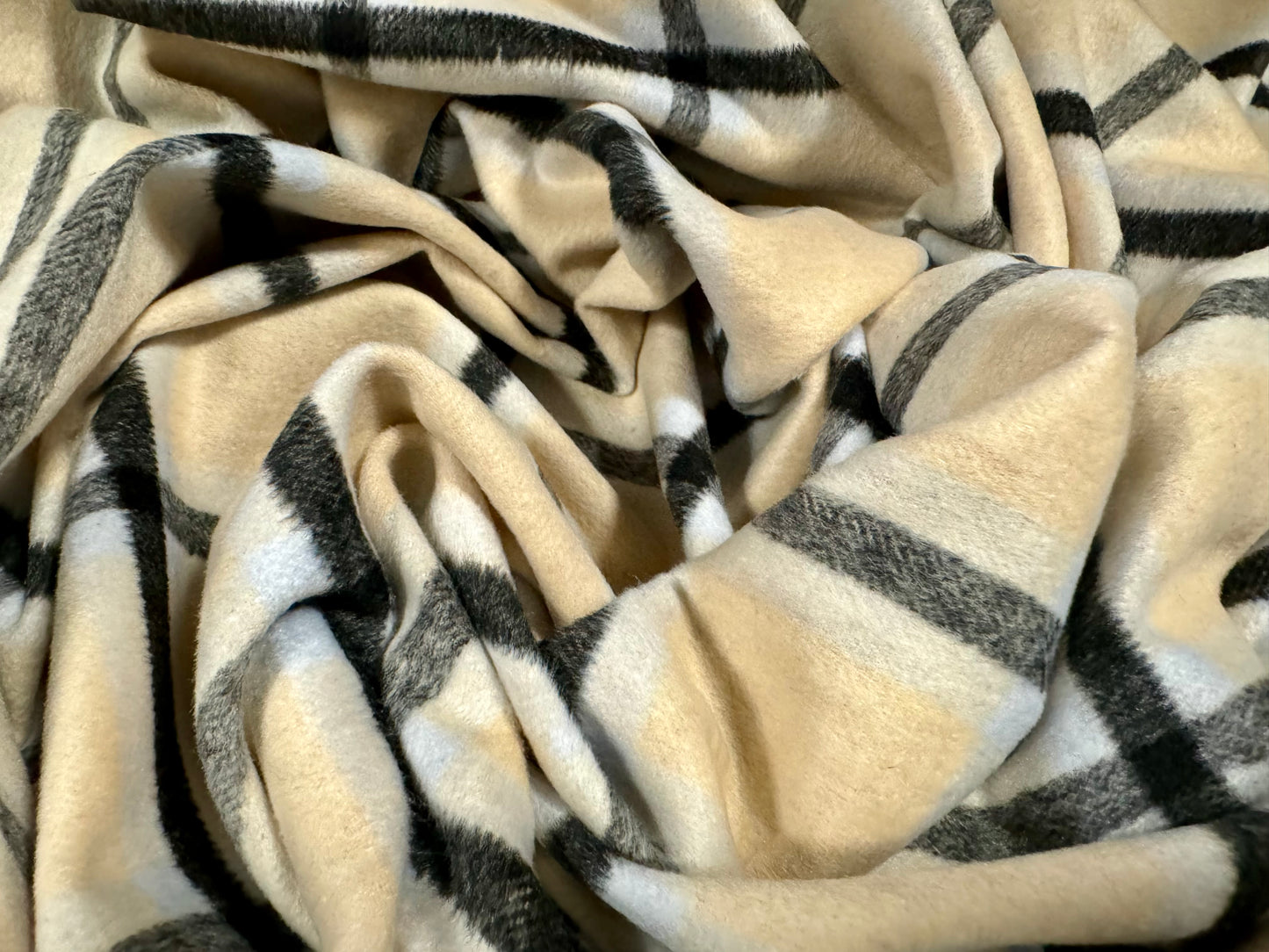 Wool flannel coat jacket fabric, per metre - lumberjack check - cream grey & sky blue