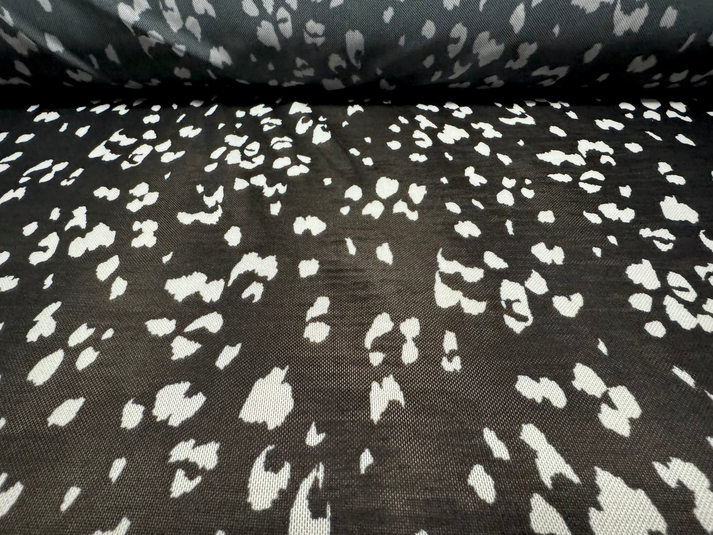 Power mesh net stretch spandex fabric, per metre - animal print - black & white