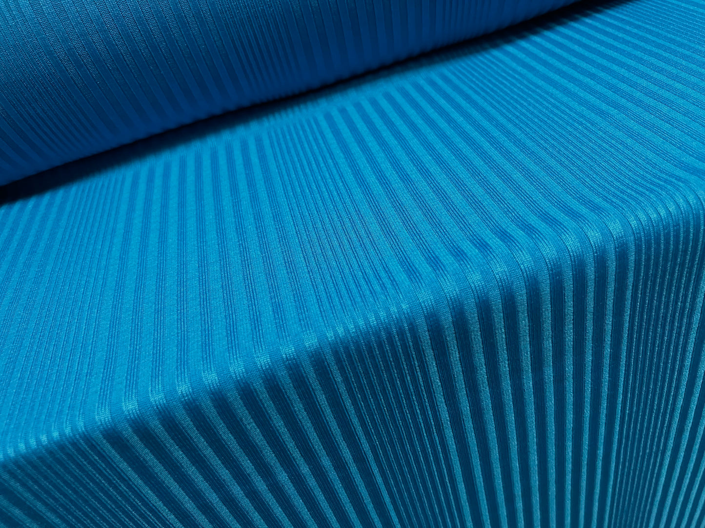 Variated stretch spandex ribbed jersey fabric, per metre - turquoise blue