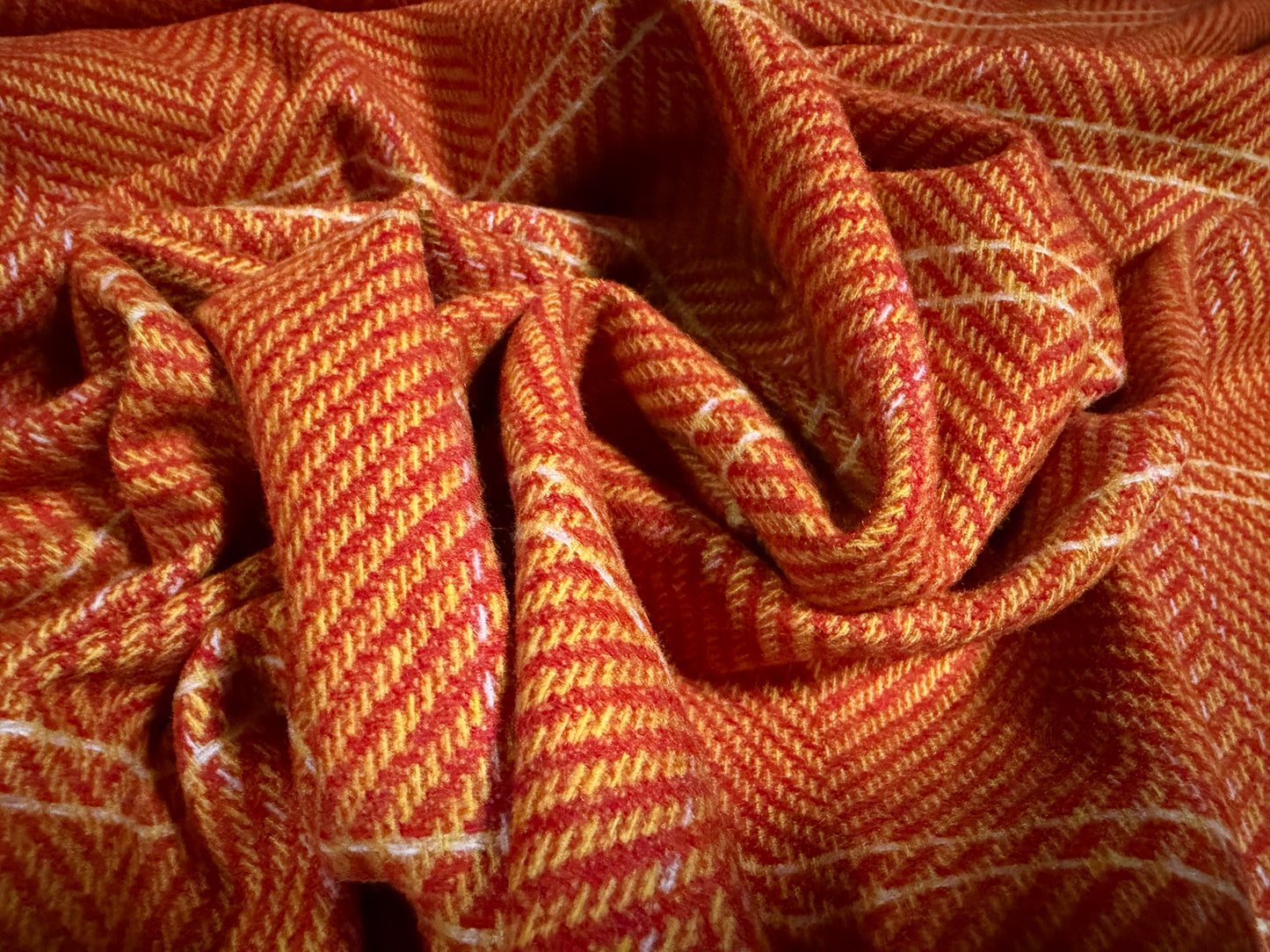 Wool flannel fabric, per metre - herringbone stripe - dark orange