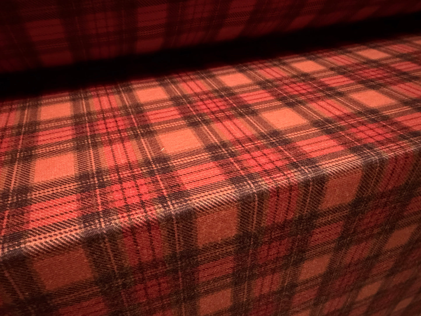 Ponte Roma double jersey knit fabric, per metre - tartan check print - rust