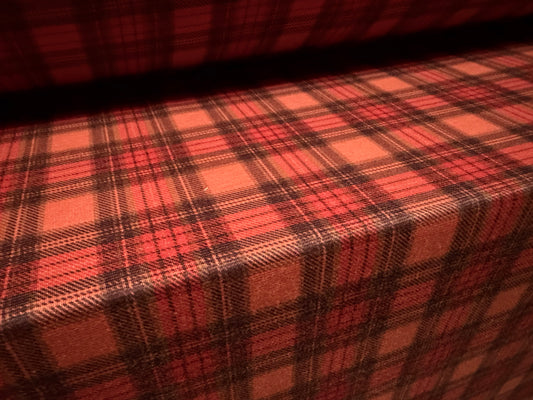 Ponte Roma double jersey knit fabric, per metre - tartan check print - rust