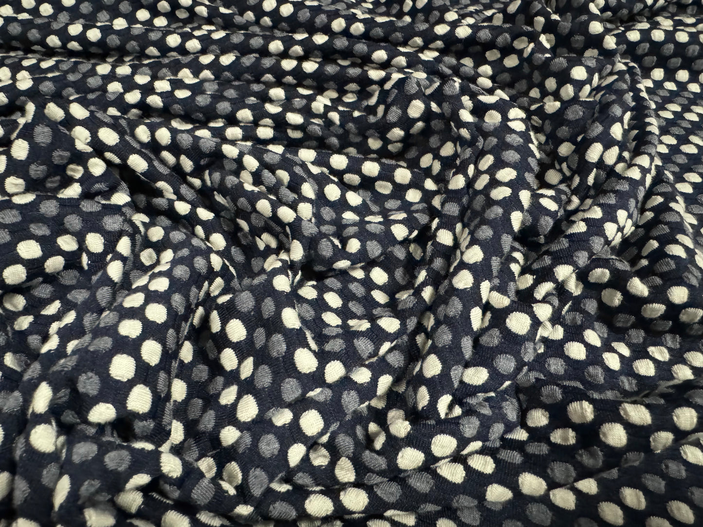 Double jersey stretch spandex dress fabric, per metre - honeycomb stripe jacquard - blue grey