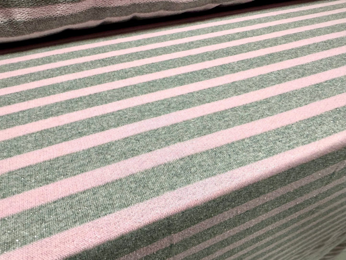 Metallic French Terry loopback sweatshirt fabric, per metre - stripe - pink & grey with silver lurex