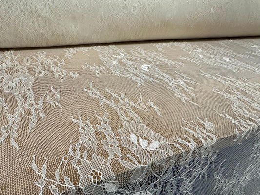 Lightweight mesh lace fabric, per metre - wildflower design - ivory