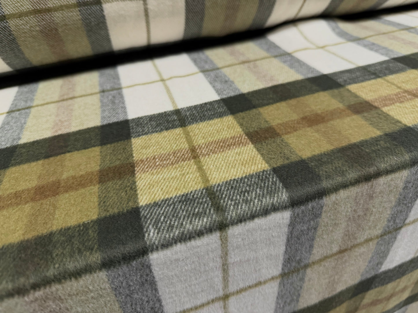 Wool flannel coat jacket fabric, per metre - tartan check - sage green & ivory