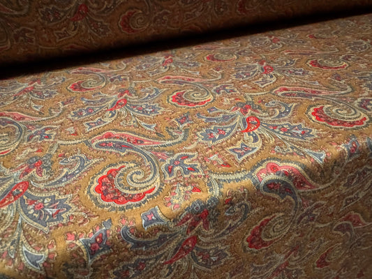 Soft handle single jersey fabric, per metre - paisley print - brown & red