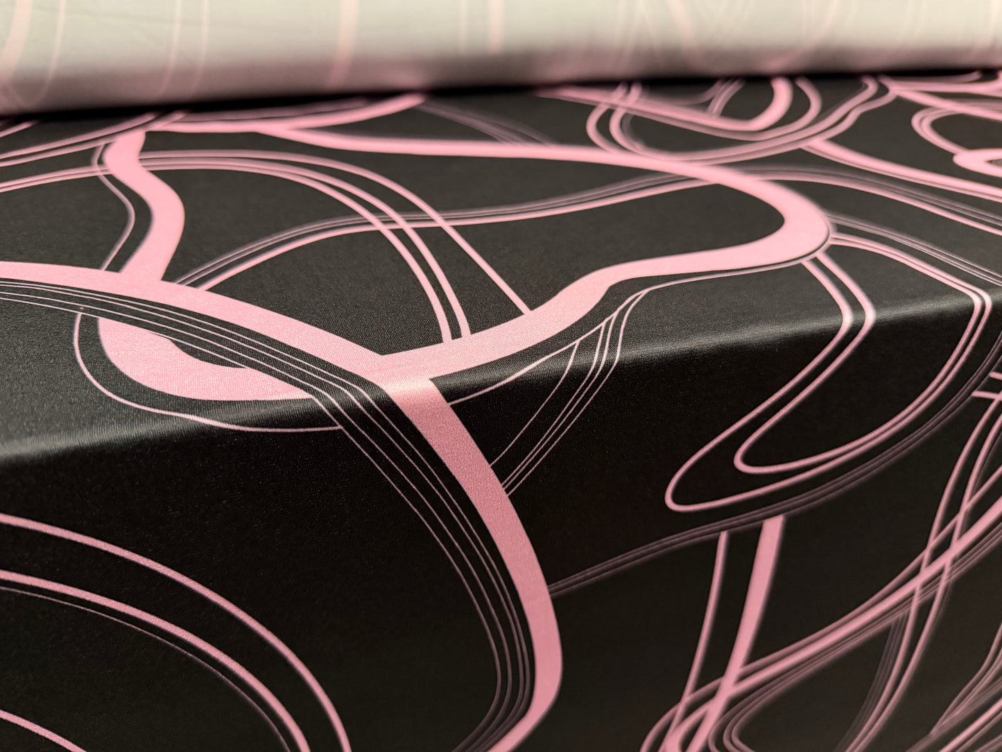 ITY stretch spandex single jersey fabric, per metre - Atomic retro print - black & pink