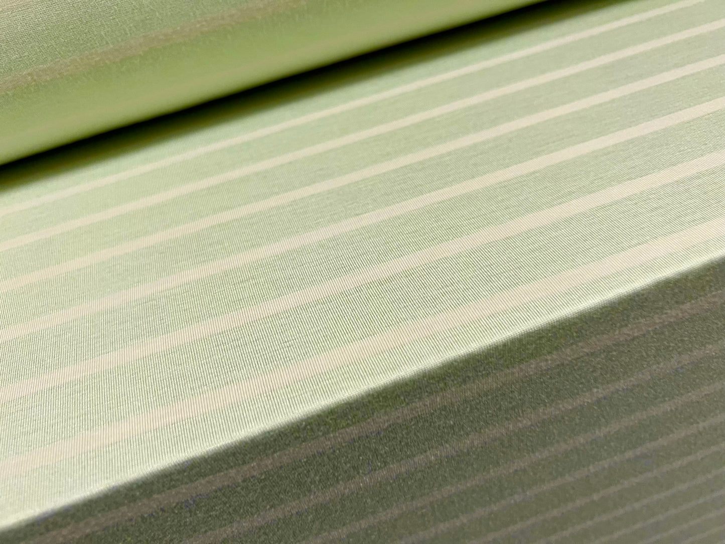 Viscose spandex stretch single jersey fabric, per metre - stripe - pale green & ivory