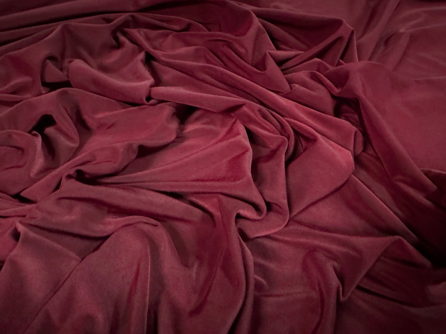 Soft touch spandex stretch jersey dress fabric, per metre - plain - burgundy