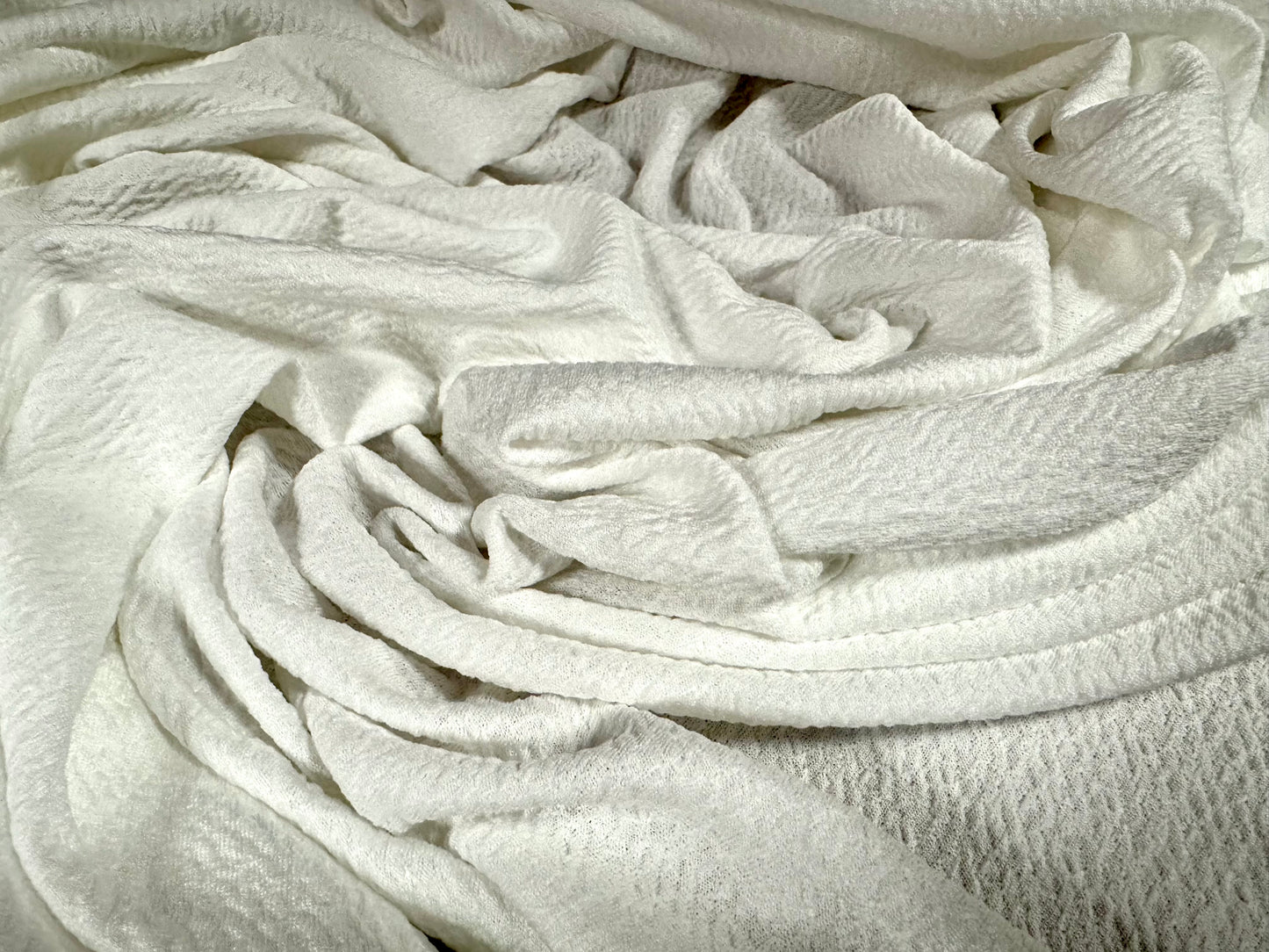 Orange Peel textured stretch spandex jersey fabric, per metre - plain - ivory