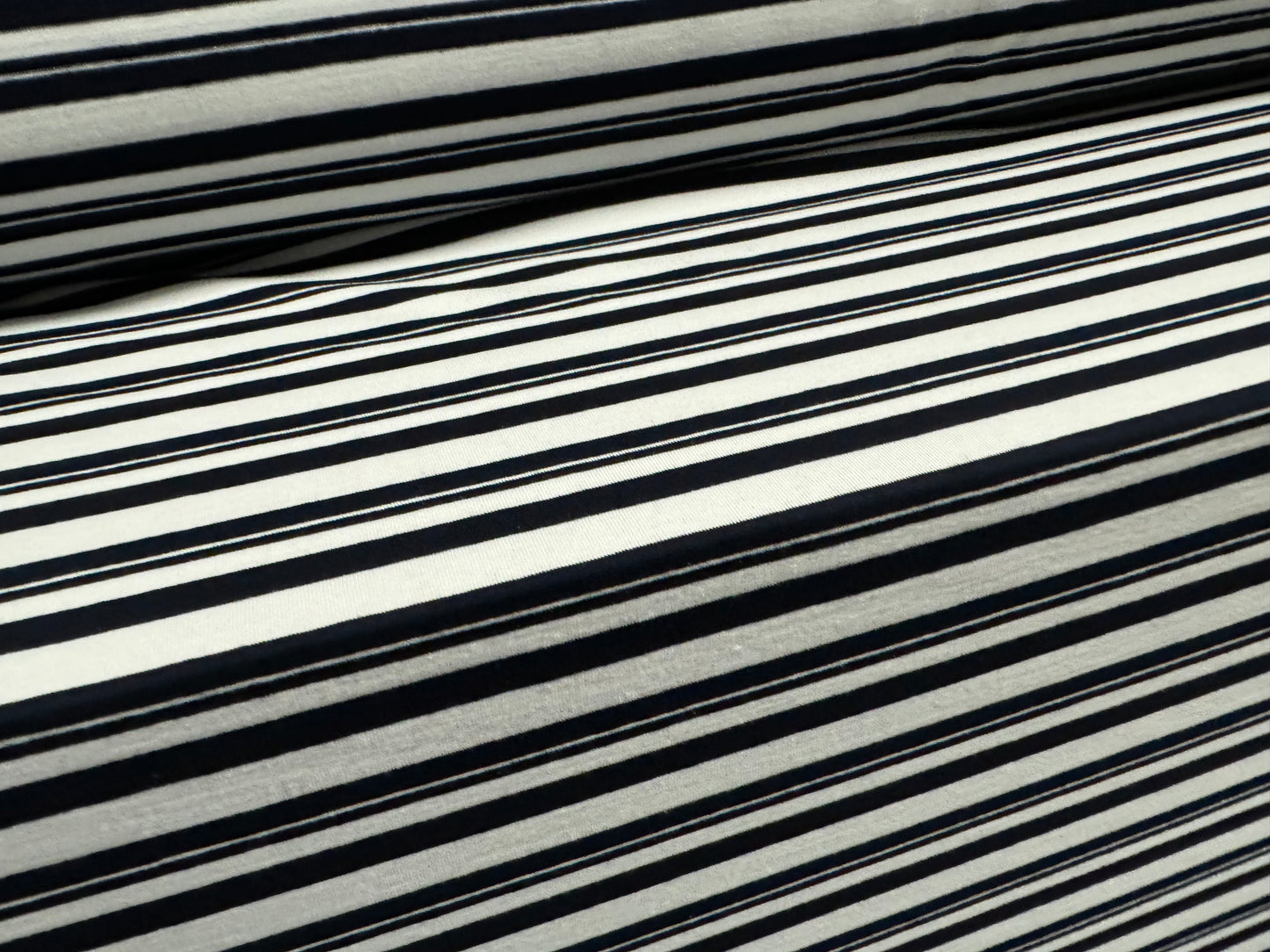 Viscose spandex stretch single jersey fabric, per metre - stripes - black & white