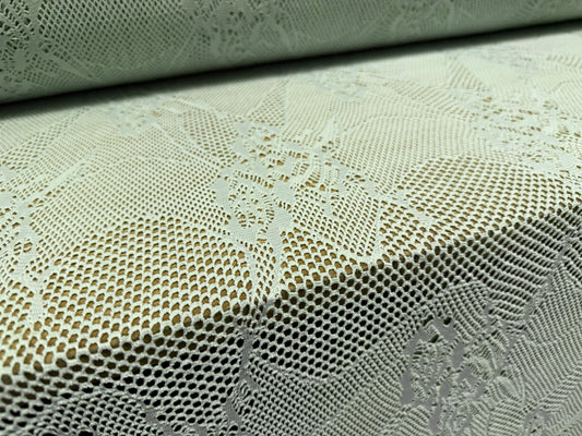 Stretch fishnet jersey fabric with floral design, per metre - mint green