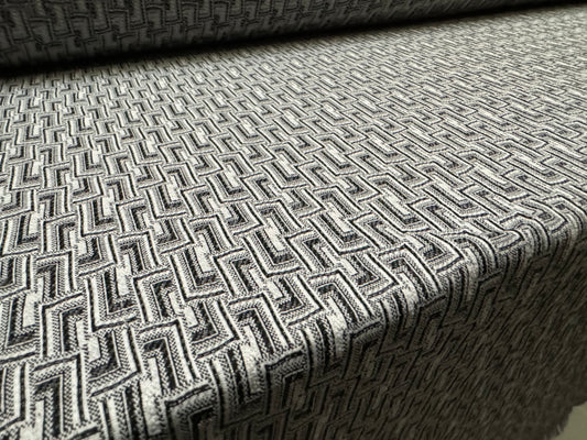 Stretch spandex double jersey fabric, per metre - interlocking shapes jacquard - grey