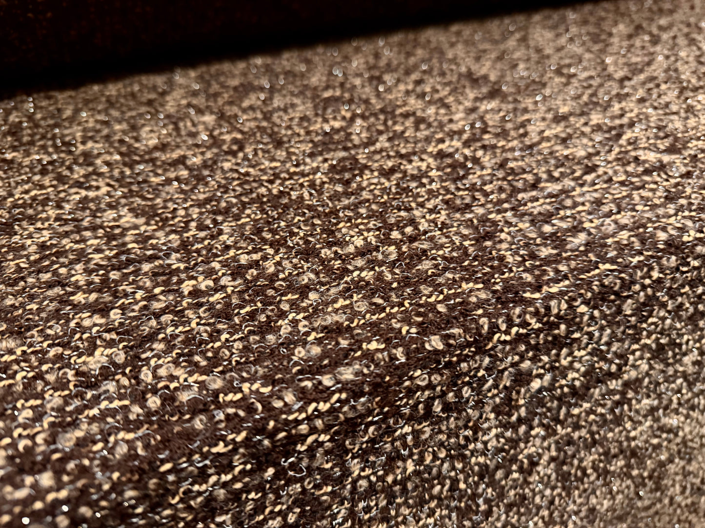 Metallic wool bouclé knit fabric with lurex, per metre - brown & cream