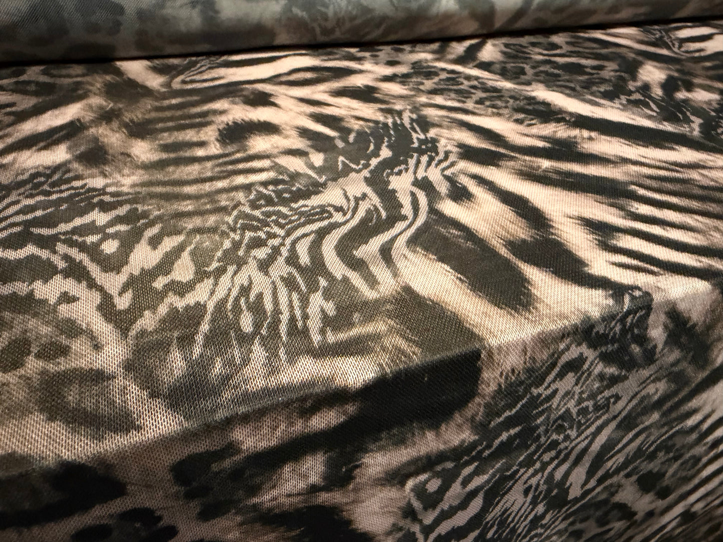 Power mesh net stretch spandex fabric, per metre - tiger fusion print - nude