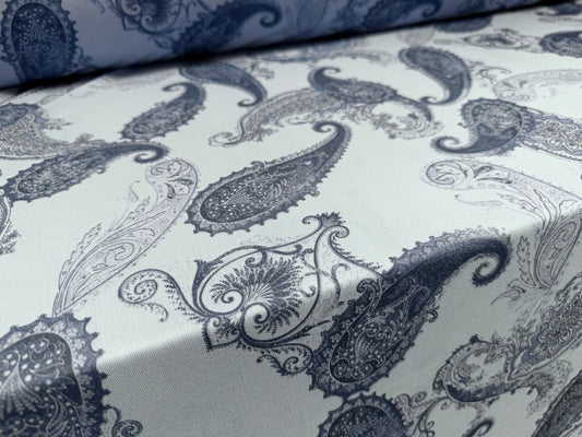 Crepe single jersey fabric, per metre - paisley print - pale blue