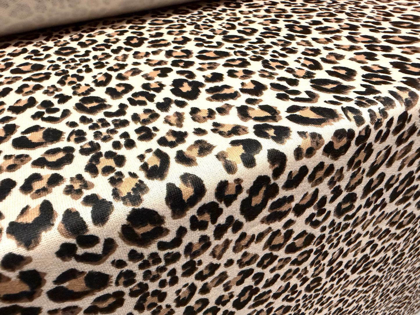 French Terry loopback sweatshirt jersey fabric, per metre - leopard print - cream & beige