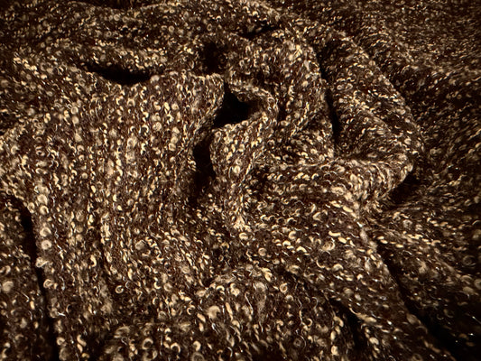 Metallic wool bouclé knit fabric with lurex, per metre - brown & cream