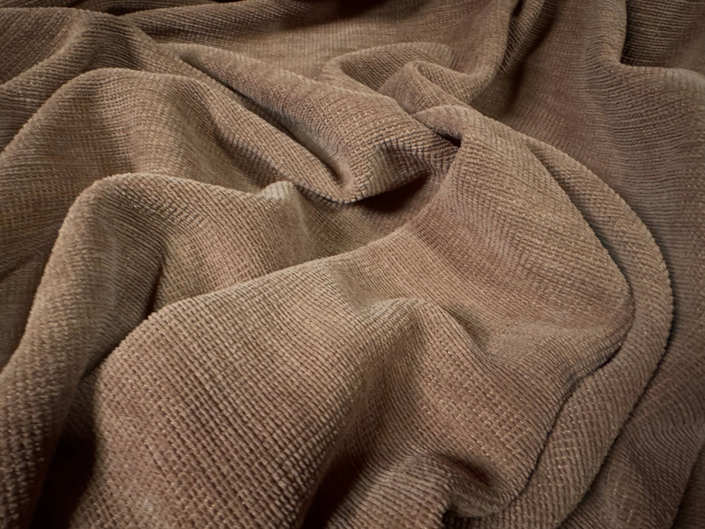 Soft chenille upholstery fabric, per metre - plain - brown