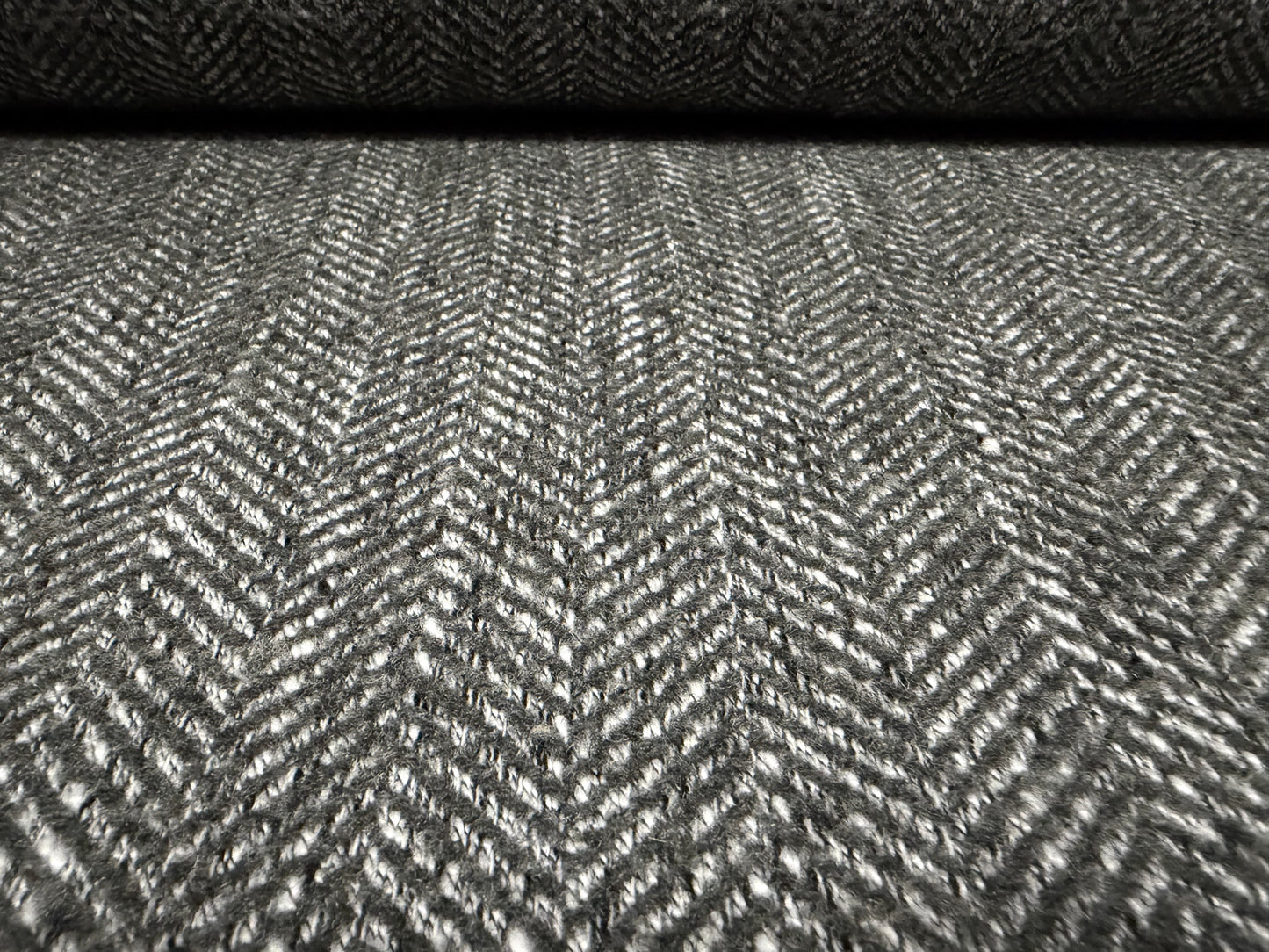 Heavyweight wool bouclé fabric, per metre - herringbone - grey & chalk