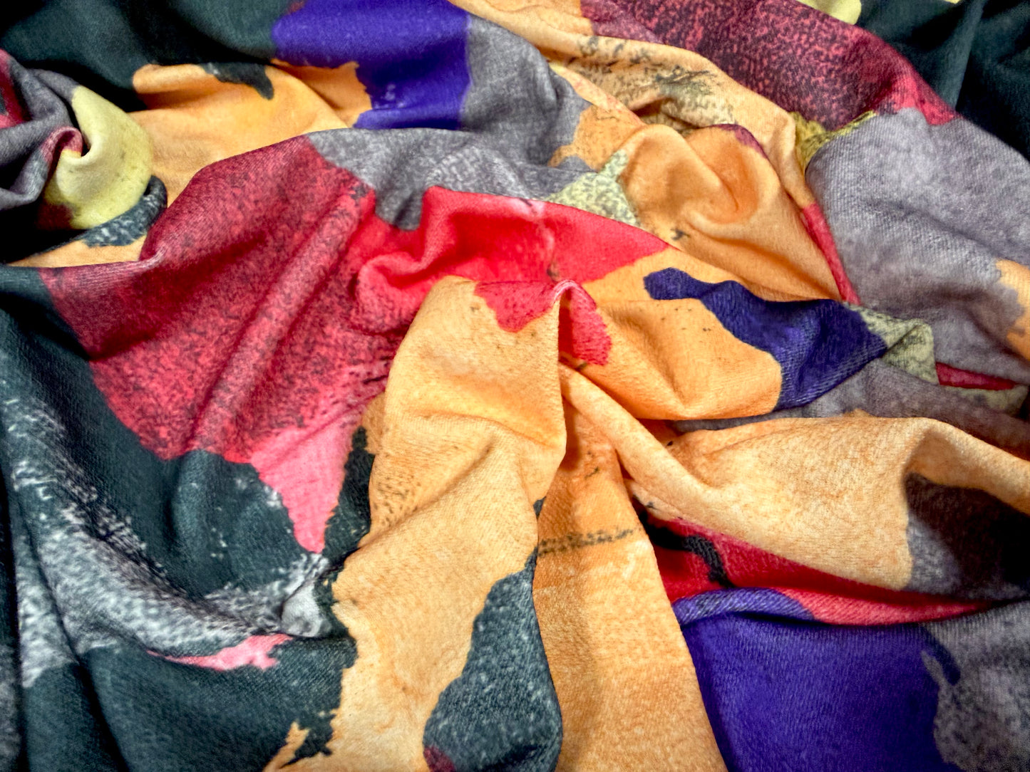 Stretch spandex crepe single jersey dress fabric, per metre - abstract print - multicolour
