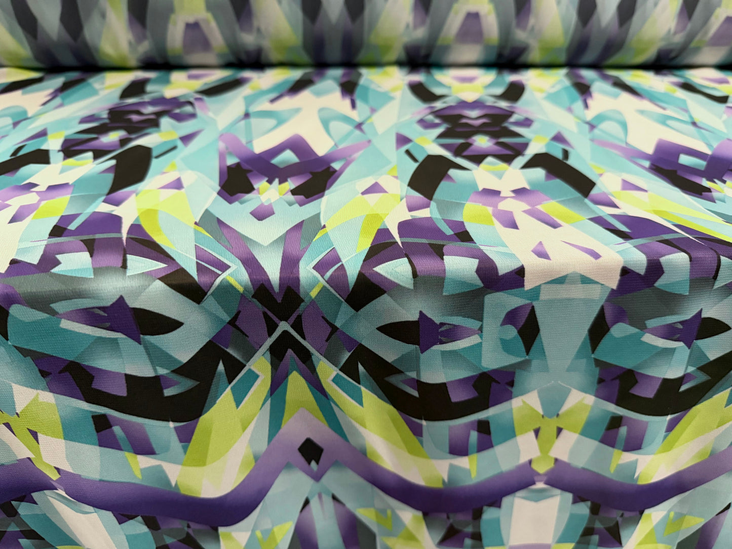Chiffon lightweight woven dress blouse fabric, per metre - abstract geometric print - turquoise & purple