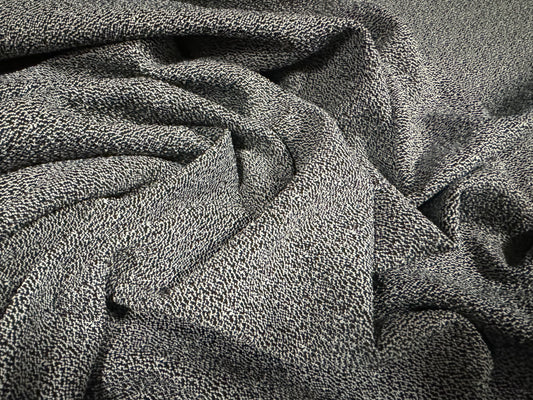 Stretch double jersey fabric, per metre - semi plain jacquard - grey & black