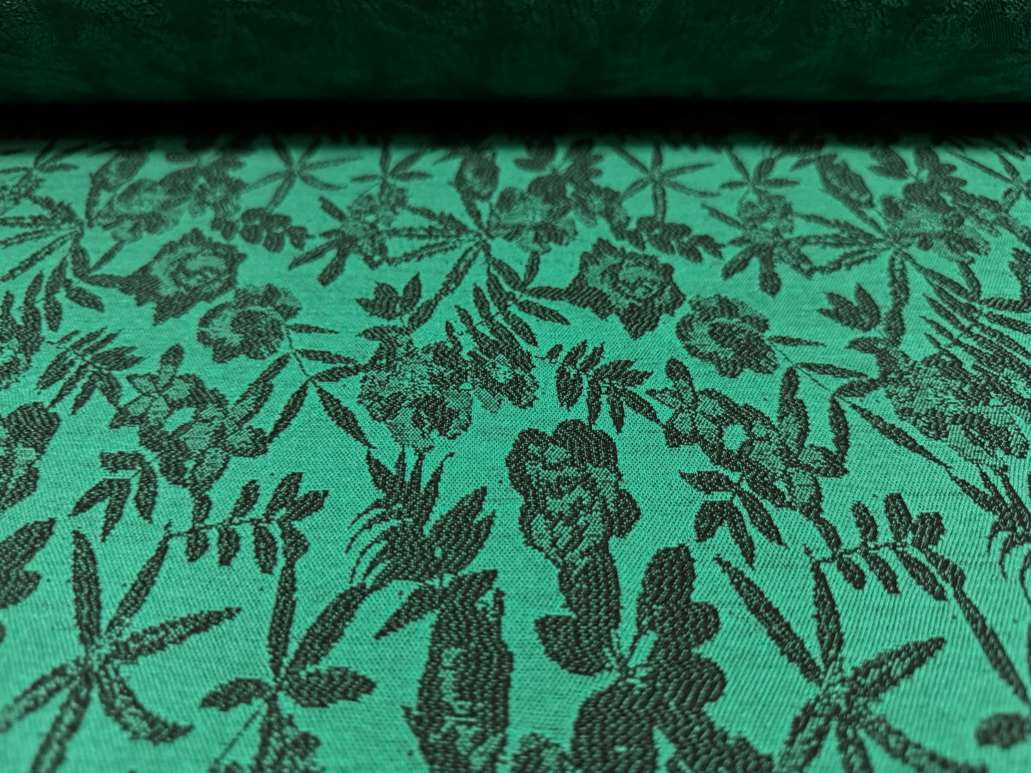 Stretch double jersey crepe fabric, per metre - floral jacquard - emerald green