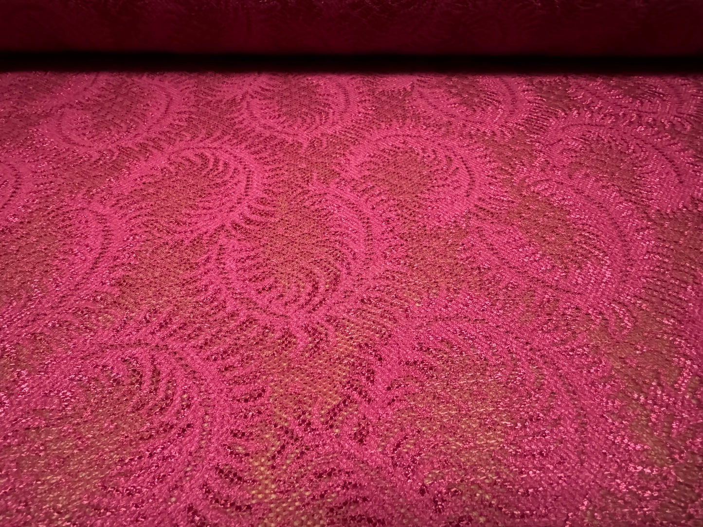 Fine lace fabric, per metre - paisley swirl design - fuchsia pink