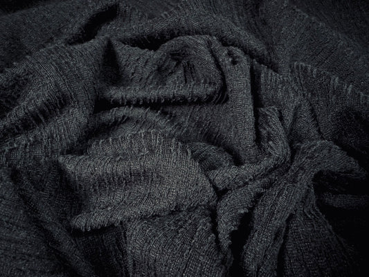 Treebark jacquard stretch spandex double jersey fabric, per metre - black