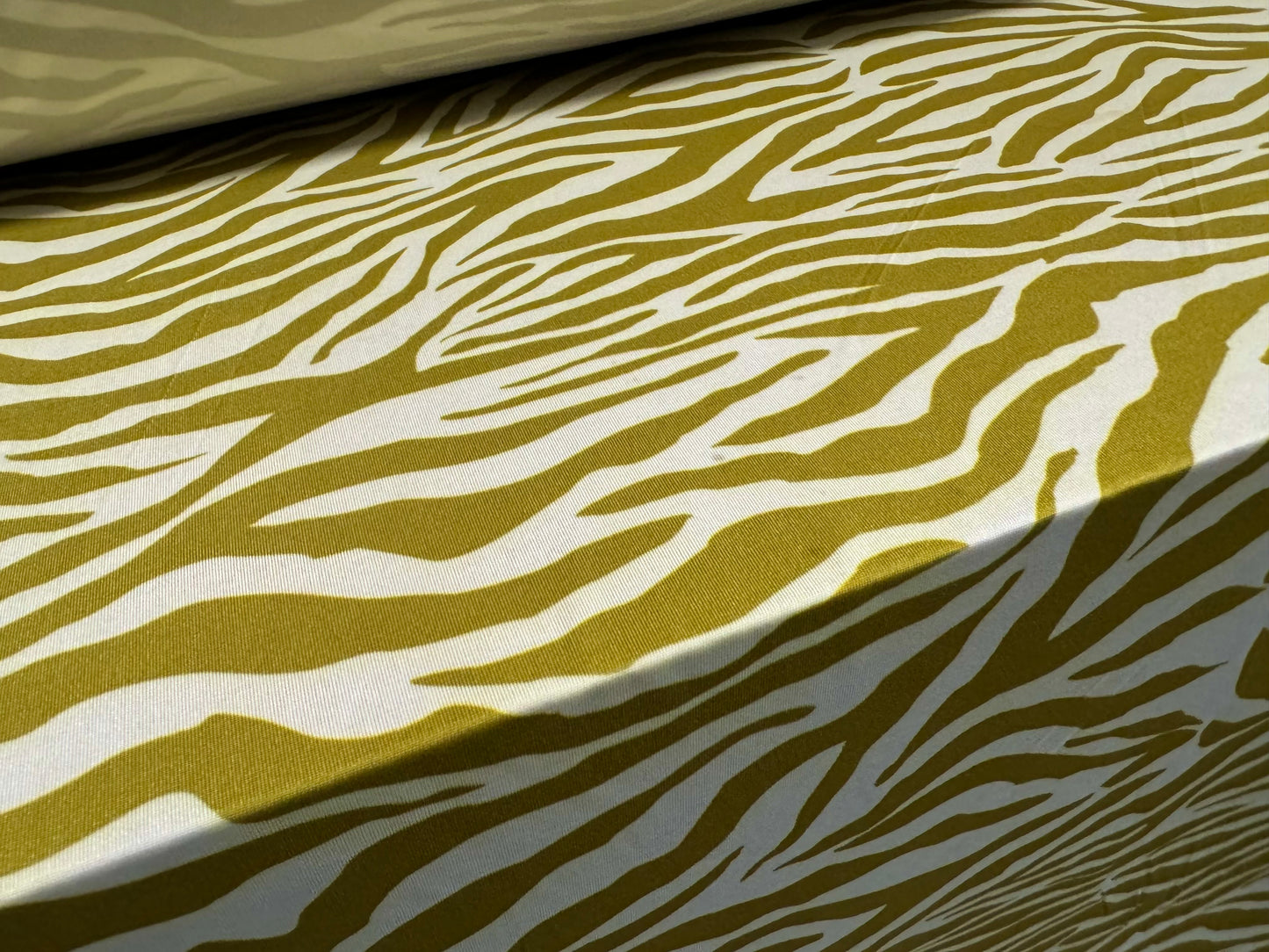 Soft touch stretch spandex single jersey fabric, per metre - zebra animal print - chartreuse green