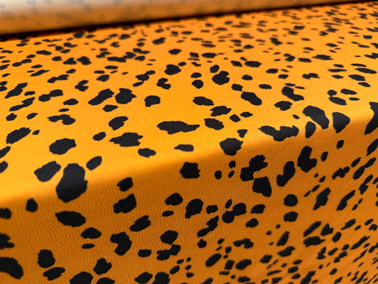 Sateen back crepe woven fashion fabric, per metre - Dalmatian print - honey