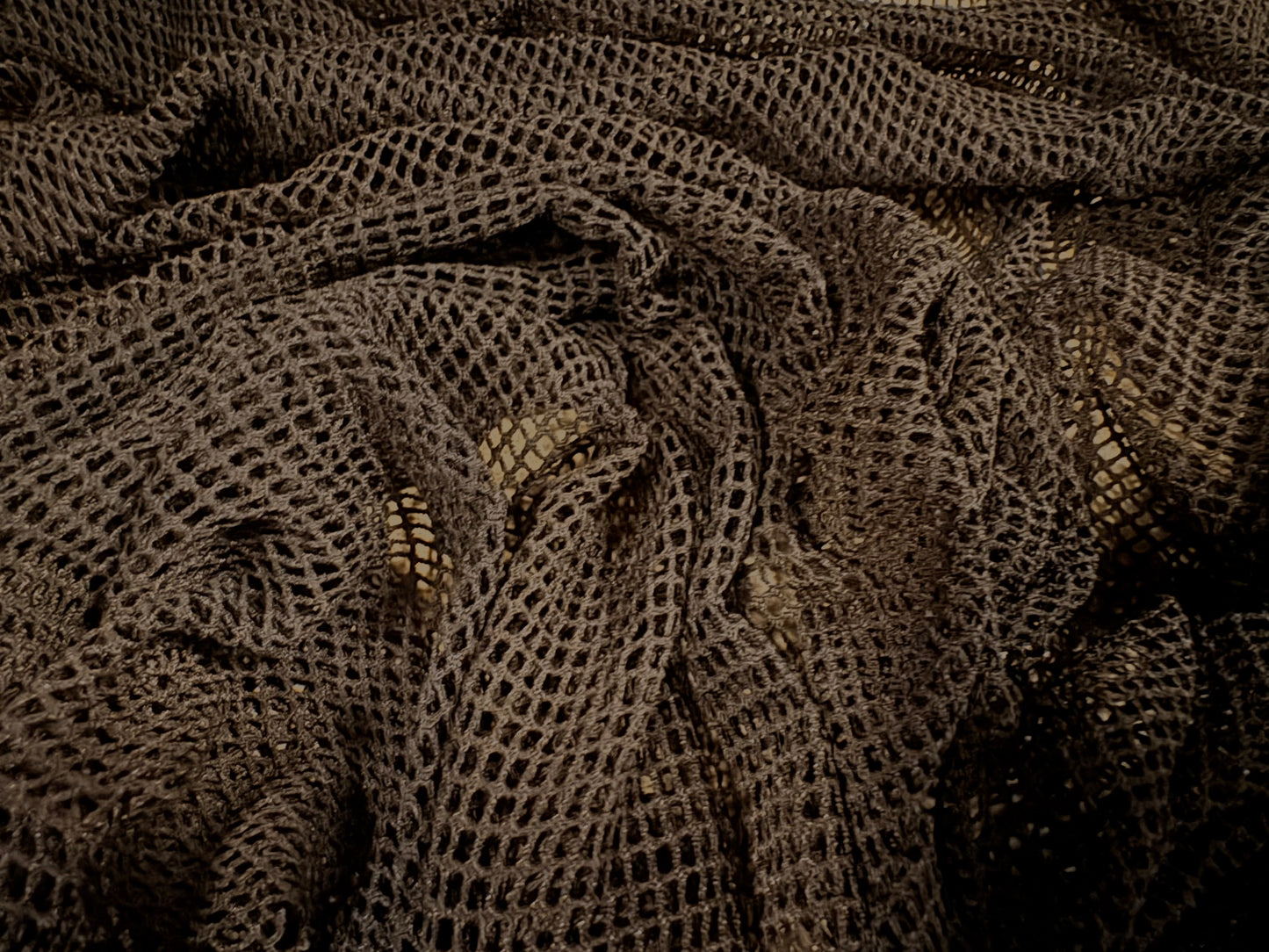 Stretch fishnet mesh jersey fabric, per metre - plain - dark brown