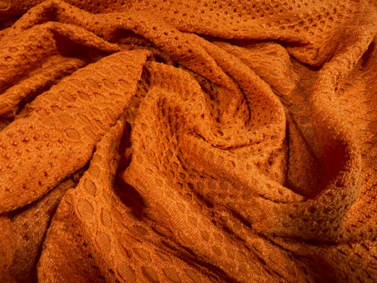 Bonded fishnet stretch spandex jersey fabric, per metre - orange on orange