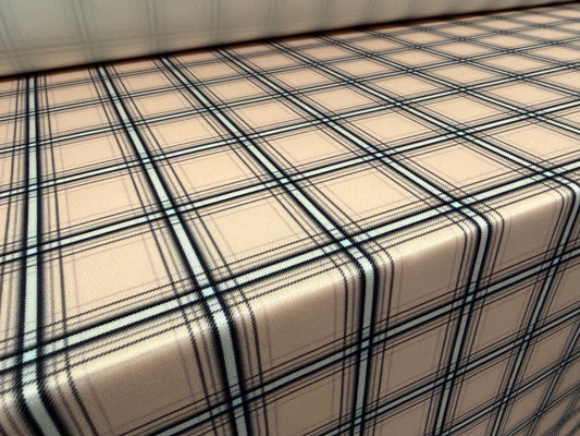 Scuba stretch double jersey fabric, per metre - tartan check print - peachy pink