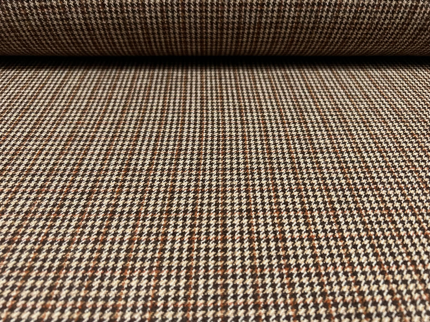 Wool mouflon coat jacket fabric, per metre - country check plaid - brown & stone