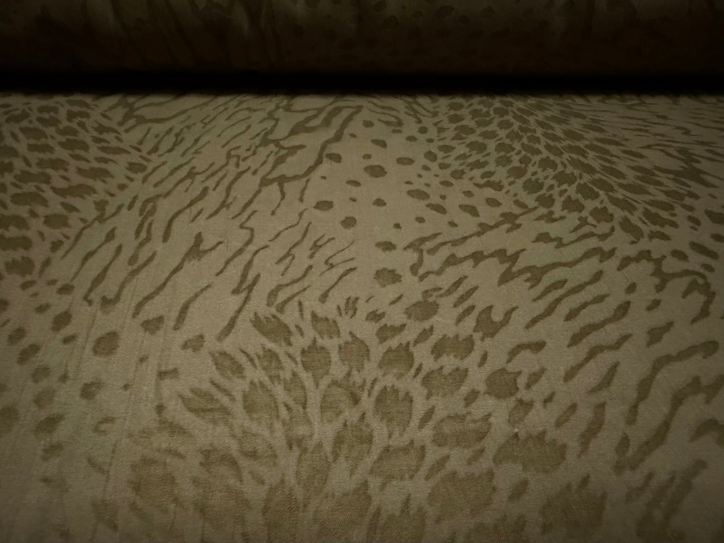 Lightweight cotton woven dress fabric, per metre - animal burnout - khaki