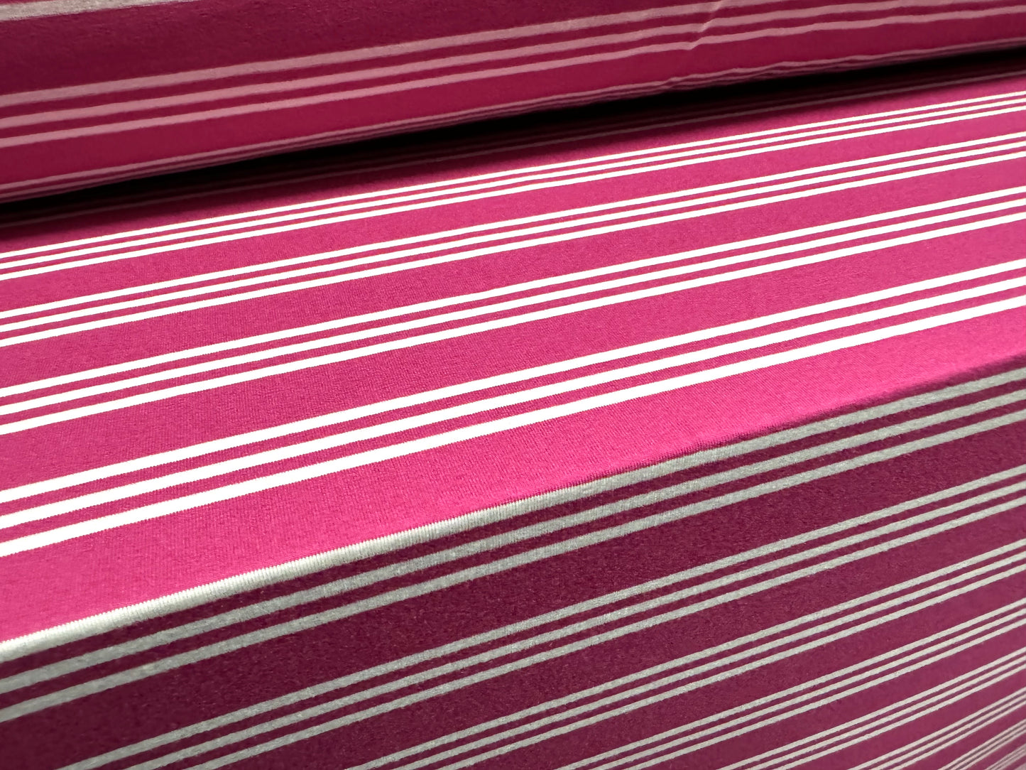 Viscose spandex stretch single jersey fabric, per metre - track stripe - cerise pink & white