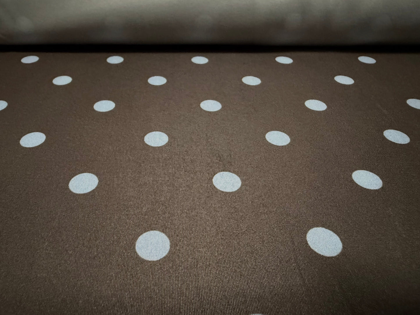 Soft touch stretch spandex jersey fabric, per metre - spotted print - grey & china blue