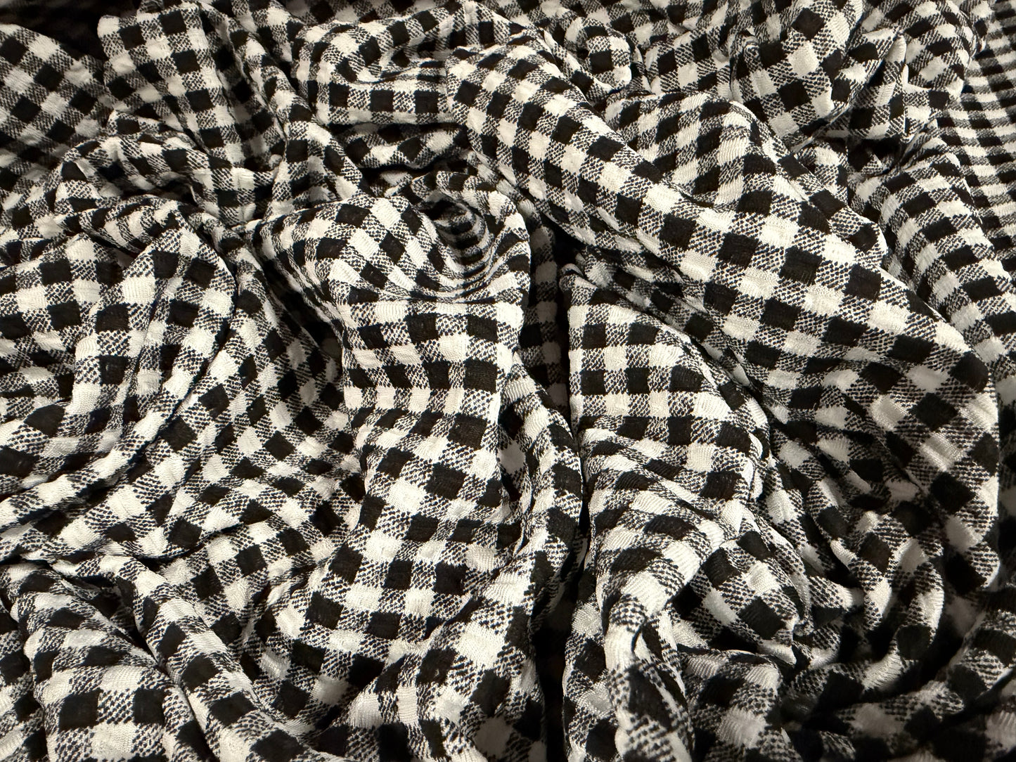 Stretch spandex jersey jacquard fabric, per metre - gingham print - black & white