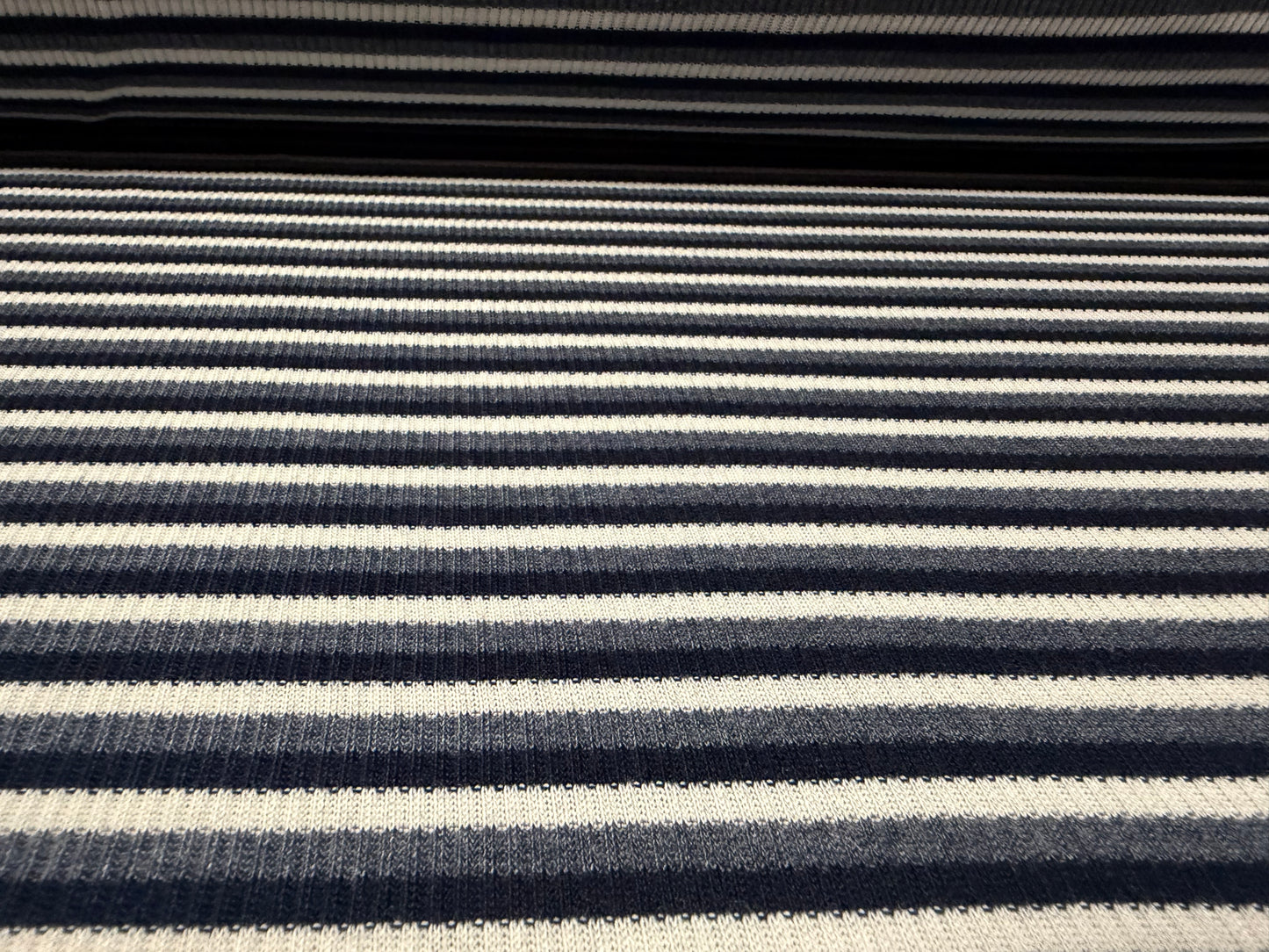 Ribbed jersey knit fabric, per metre - stripe - grey navy & white