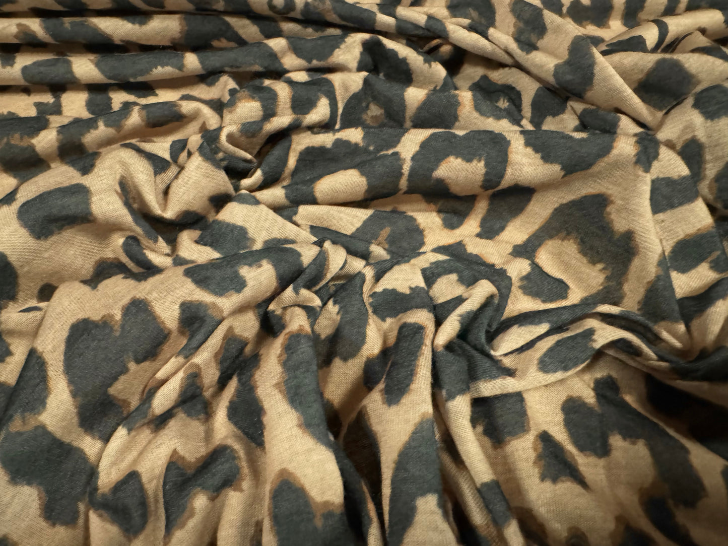 Lightweight soft handle single jersey fabric, per metre - cheetah animal print - taupe