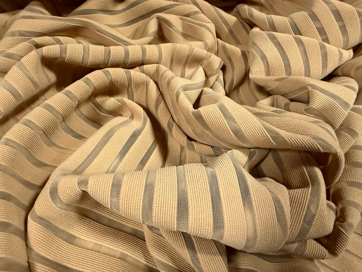 Ottoman rib stretch double jersey fabric , per metre - burnout stripe - biscuit