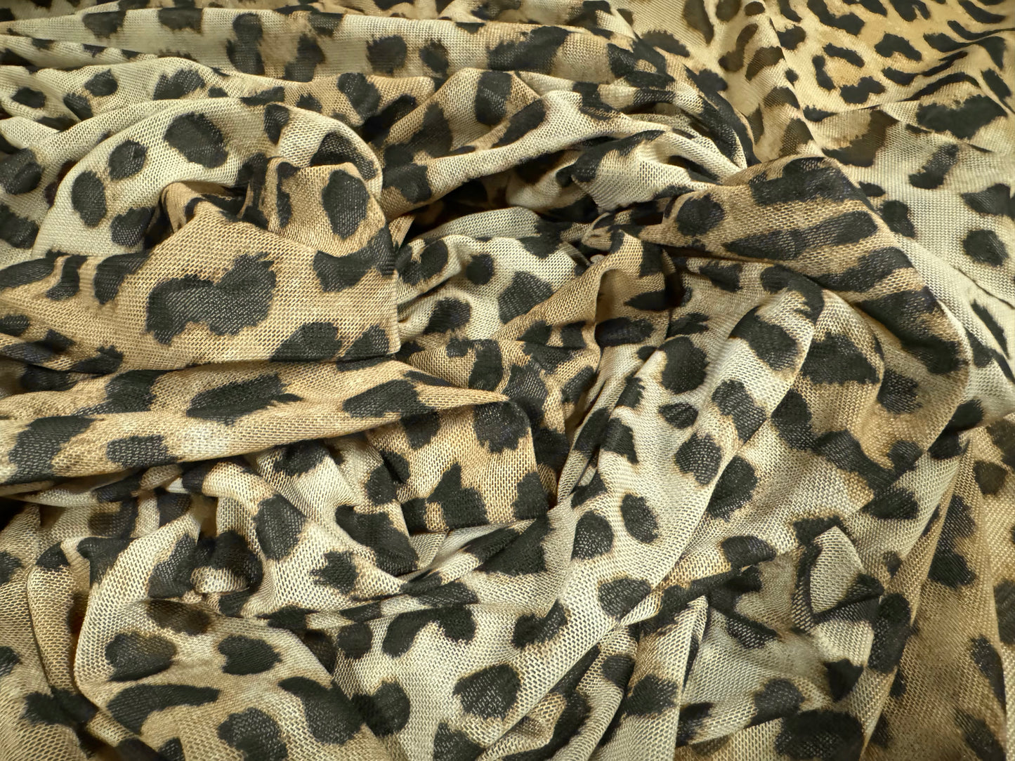 Power mesh net stretch spandex fabric, per metre - leopard print - sandstone