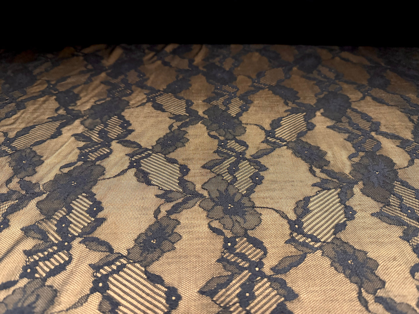 Lightweight stretch spandex lace fabric, per metre - flowers - Black