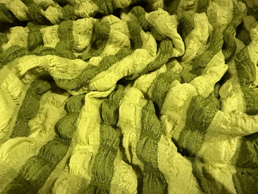 Stretch crochet knit double jersey fabric, per metre - stripe - lime & khaki green