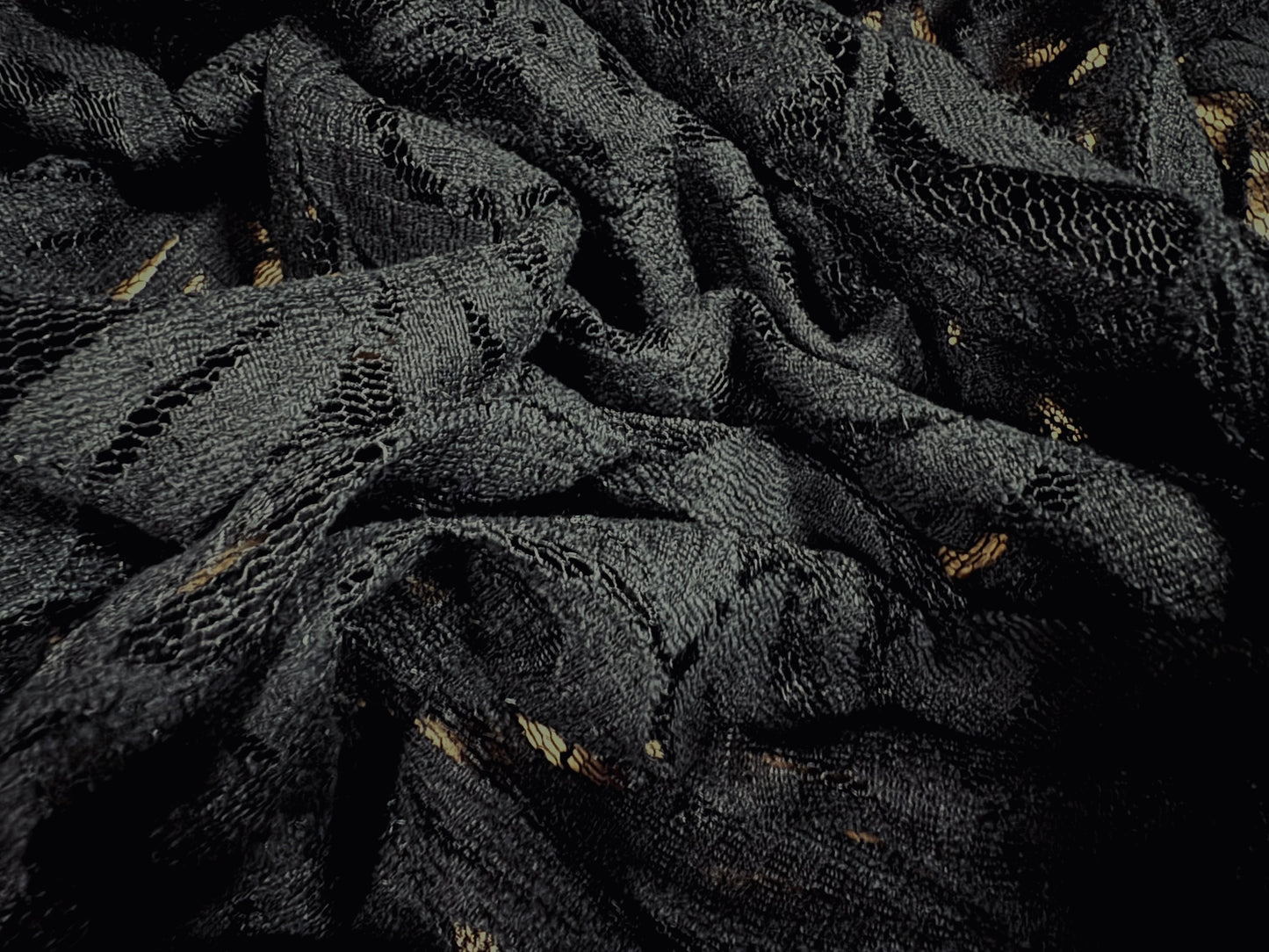 Cotton lace dress fabric, per metre - floral wave design - black