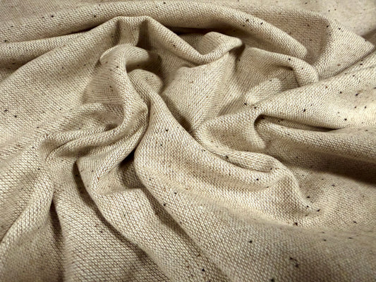 Wool tweed fabric, per metre - flecked - ecru